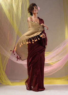 Maroon Pure Cotton Saree With Blouse Piece - Indian Silk House Agencies