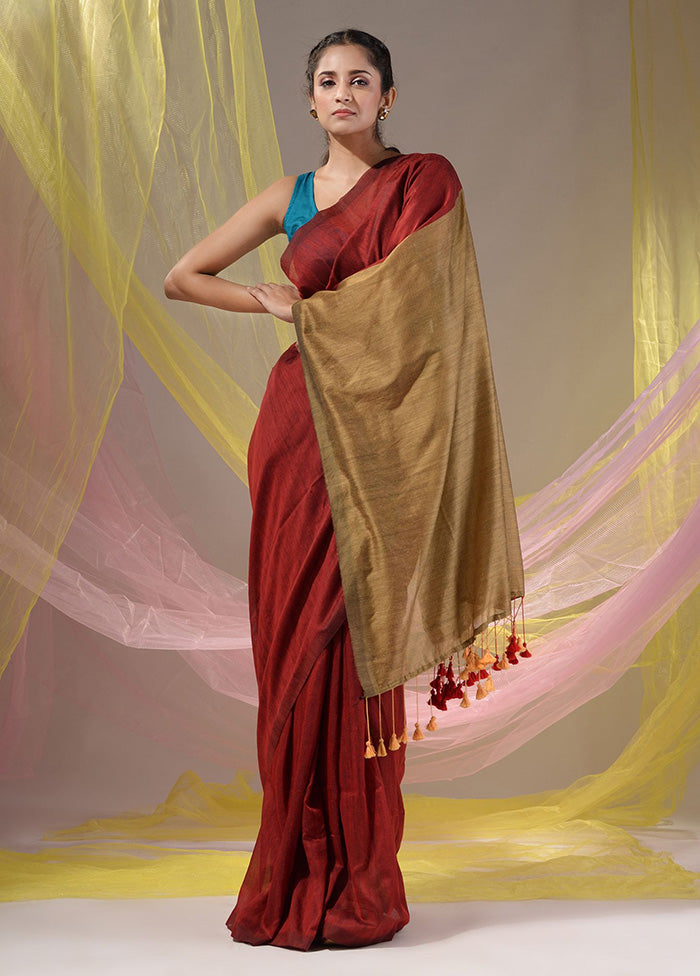 Red Pure Cotton Saree With Blouse Piece - Indian Silk House Agencies