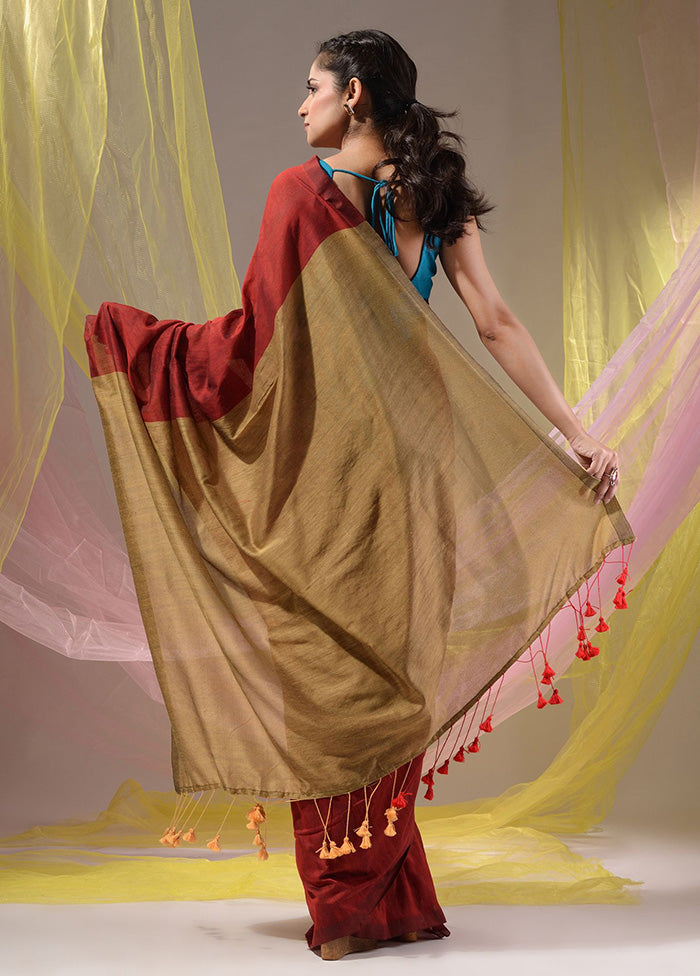 Red Pure Cotton Saree With Blouse Piece - Indian Silk House Agencies