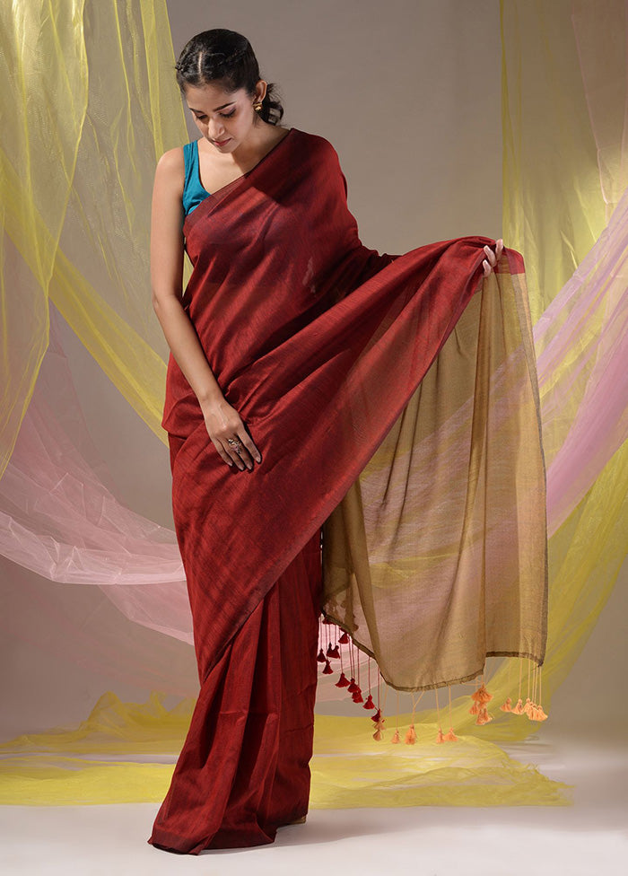 Red Pure Cotton Saree With Blouse Piece - Indian Silk House Agencies