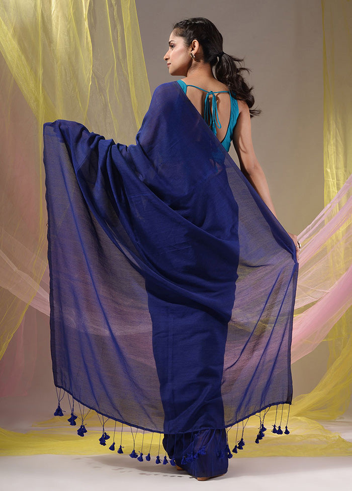 Blue Pure Cotton Saree With Blouse Piece - Indian Silk House Agencies