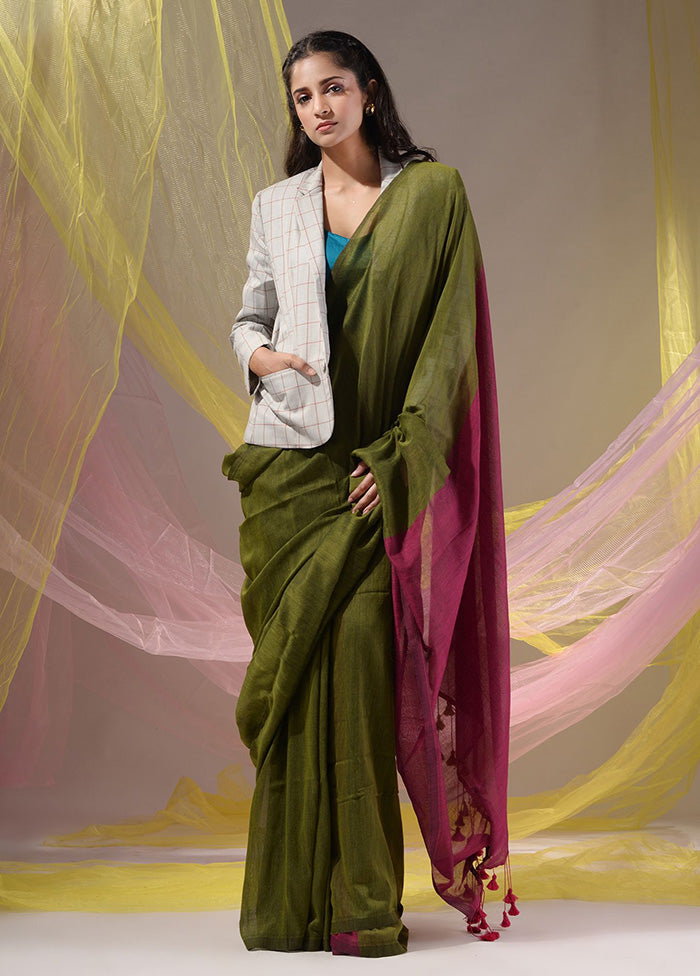 Green Pure Cotton Saree With Blouse Piece - Indian Silk House Agencies