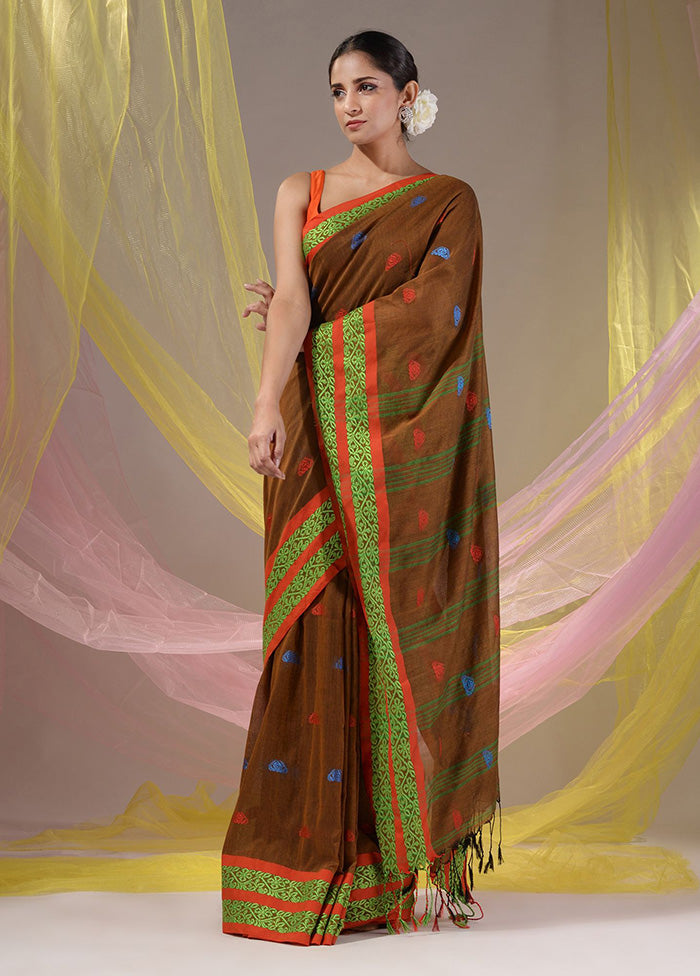 Brown Pure Cotton Saree With Blouse Piece - Indian Silk House Agencies