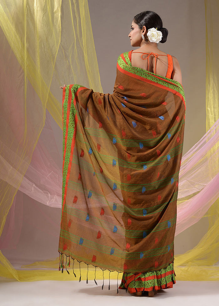 Brown Pure Cotton Saree With Blouse Piece - Indian Silk House Agencies