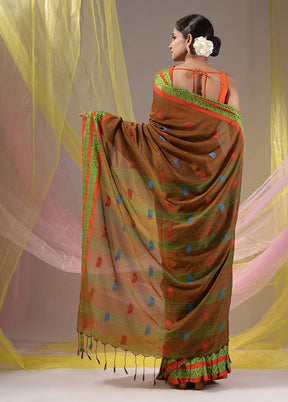 Brown Pure Cotton Saree With Blouse Piece - Indian Silk House Agencies