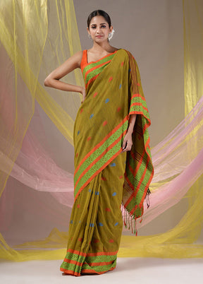 Mustard Pure Cotton Saree With Blouse Piece - Indian Silk House Agencies