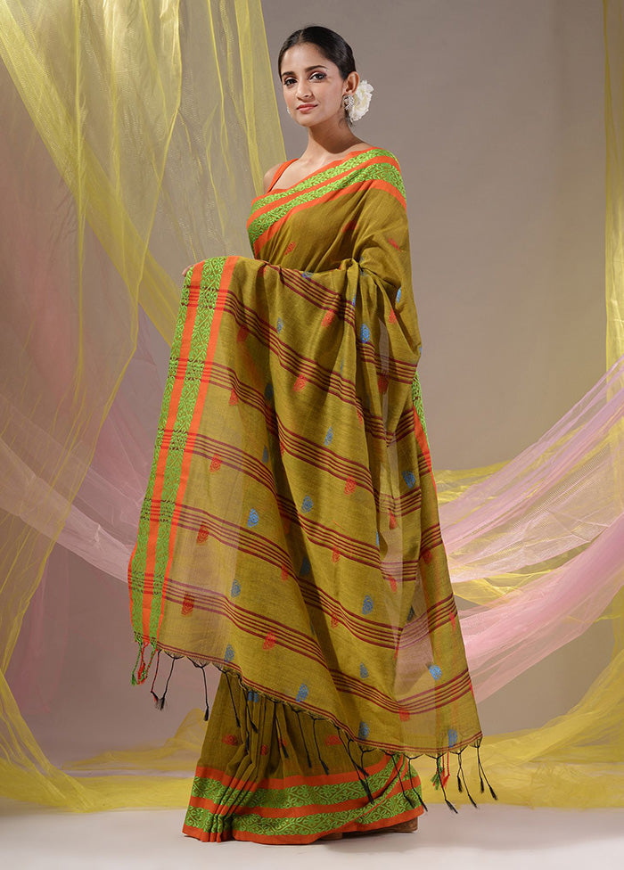 Mustard Pure Cotton Saree With Blouse Piece - Indian Silk House Agencies