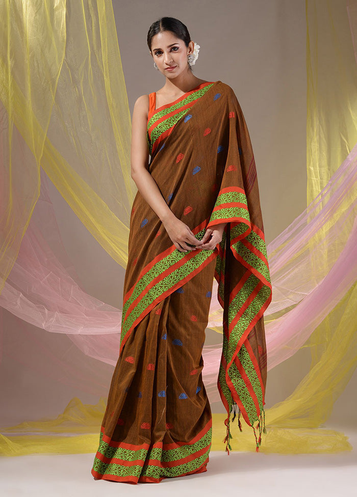 Brown Pure Cotton Saree With Blouse Piece - Indian Silk House Agencies