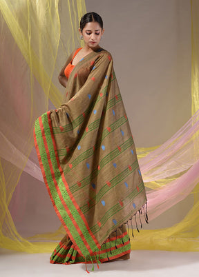 Beige Pure Cotton Saree With Blouse Piece - Indian Silk House Agencies