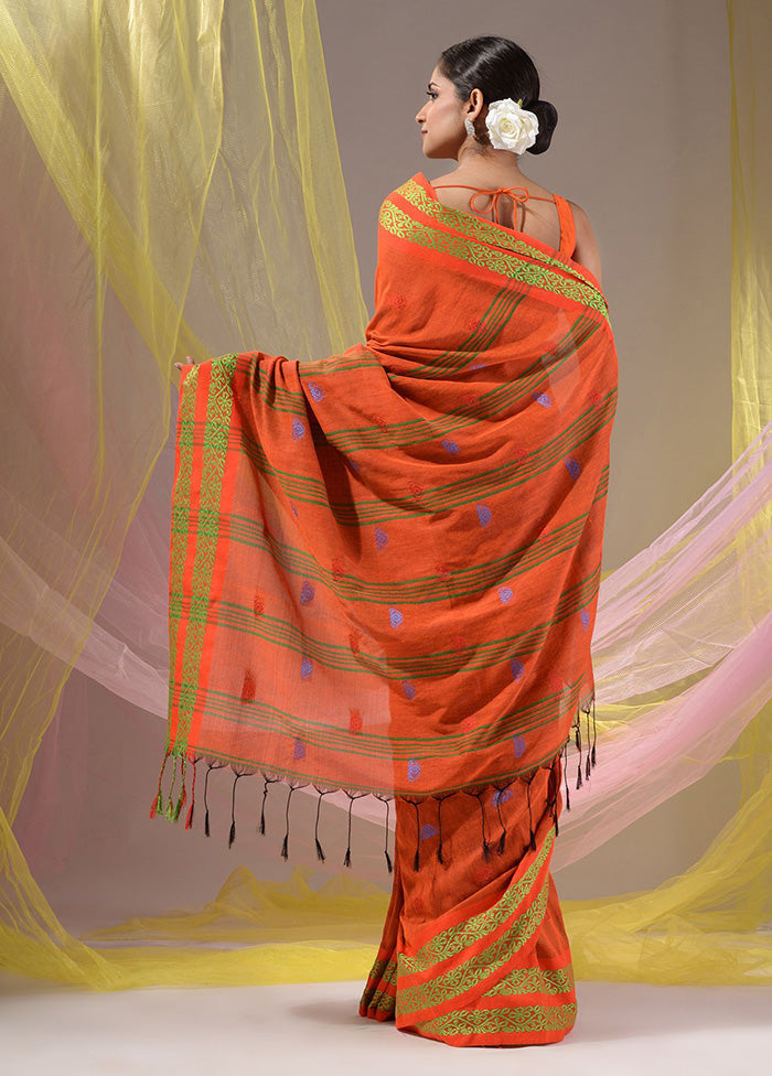 Orange Pure Cotton Saree With Blouse Piece - Indian Silk House Agencies