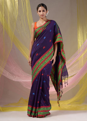 Purple Pure Cotton Saree With Blouse Piece - Indian Silk House Agencies