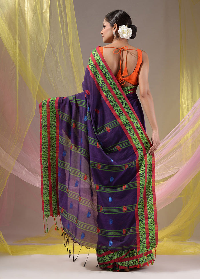 Purple Pure Cotton Saree With Blouse Piece - Indian Silk House Agencies