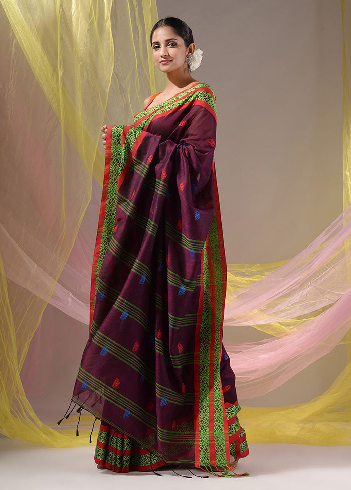 Magenta Pure Cotton Saree With Blouse Piece - Indian Silk House Agencies