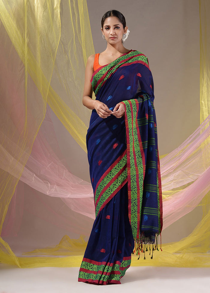 Blue Pure Cotton Saree With Blouse Piece - Indian Silk House Agencies