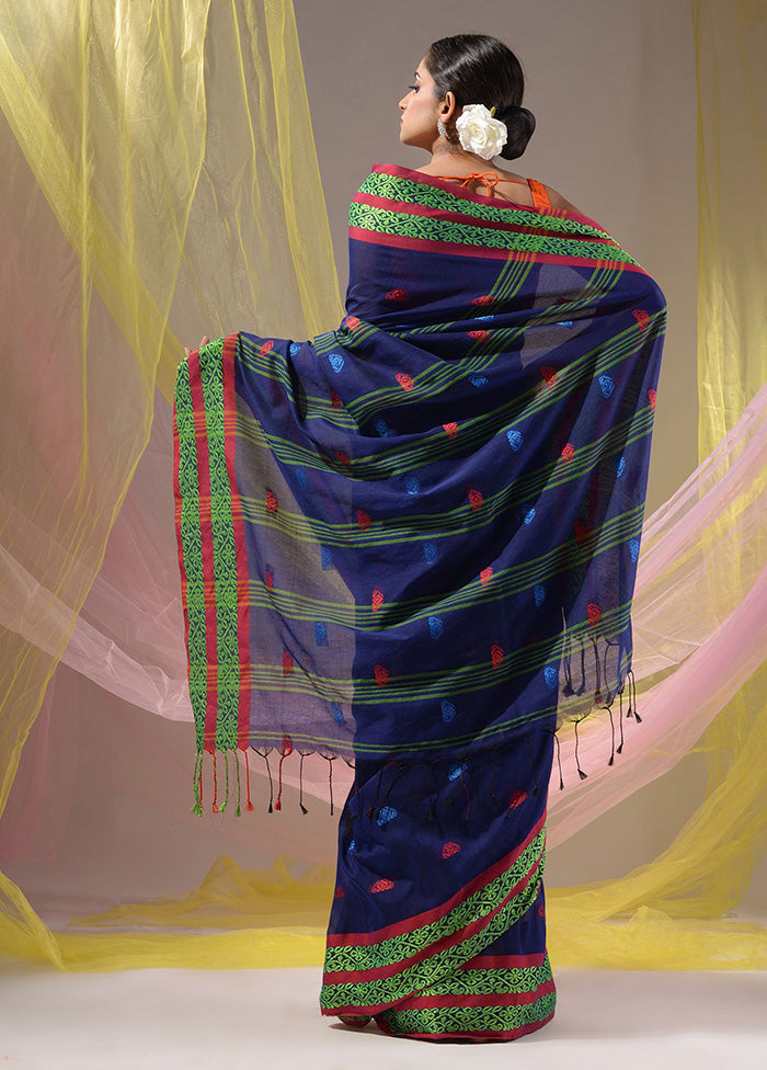 Blue Pure Cotton Saree With Blouse Piece - Indian Silk House Agencies