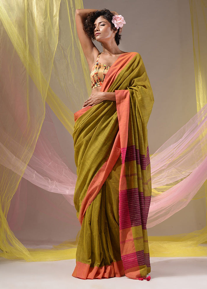 Mustard Pure Cotton Saree With Blouse Piece - Indian Silk House Agencies