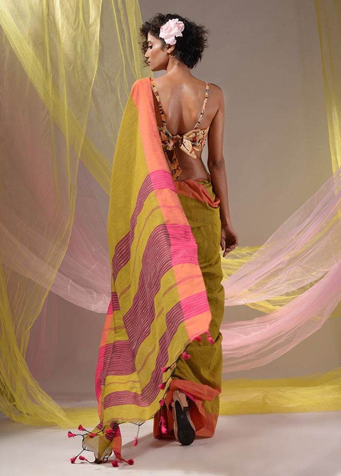 Mustard Pure Cotton Saree With Blouse Piece - Indian Silk House Agencies