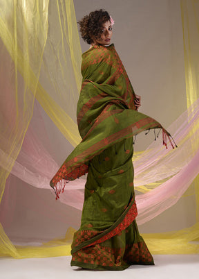 Green Pure Cotton Saree With Blouse Piece - Indian Silk House Agencies