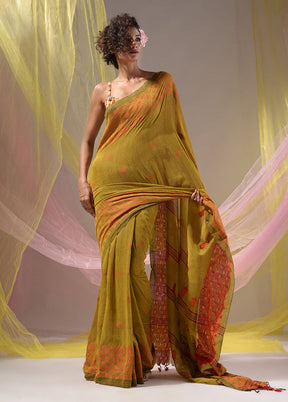 Mustard Pure Cotton Saree With Blouse Piece - Indian Silk House Agencies