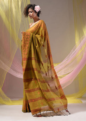 Mustard Pure Cotton Saree With Blouse Piece - Indian Silk House Agencies