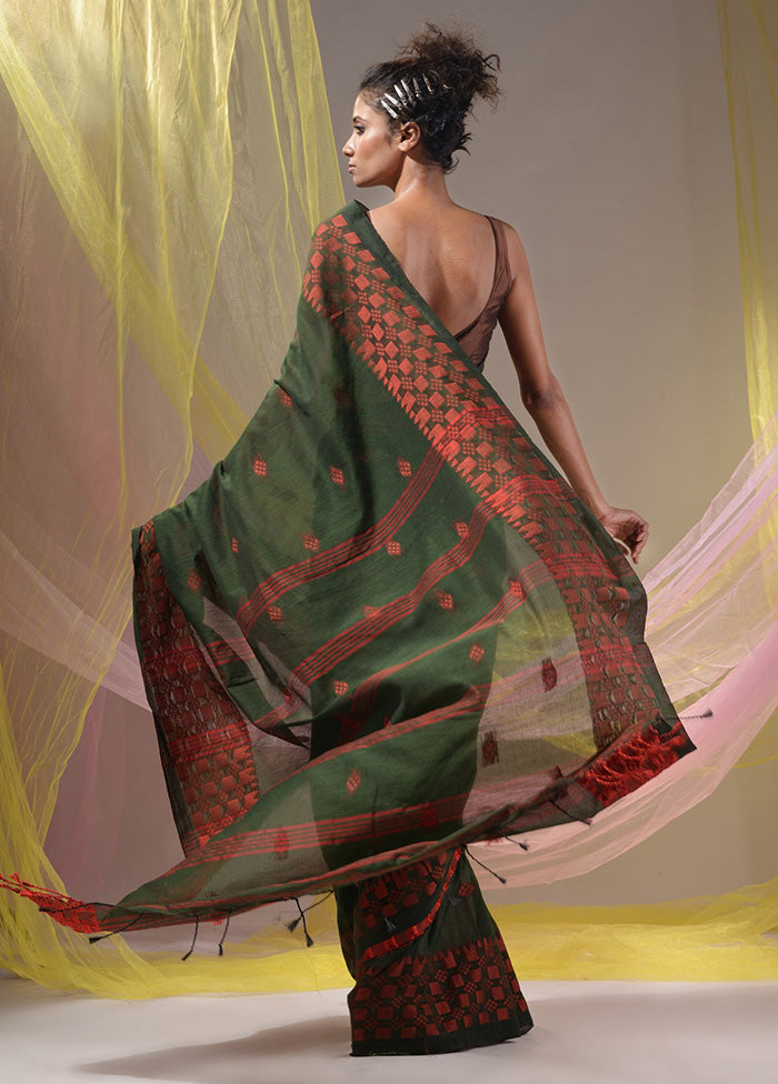 Green Pure Cotton Saree With Blouse Piece - Indian Silk House Agencies