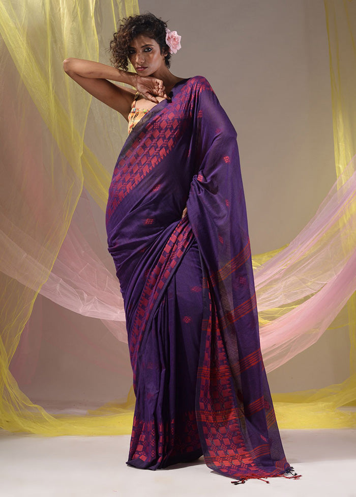 Purple Pure Cotton Saree With Blouse Piece - Indian Silk House Agencies