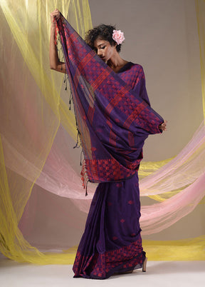 Purple Pure Cotton Saree With Blouse Piece - Indian Silk House Agencies