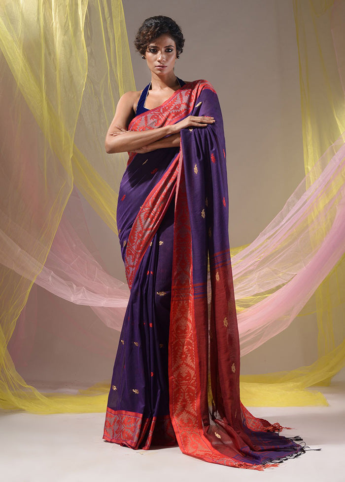 Purple Pure Cotton Saree With Blouse Piece - Indian Silk House Agencies