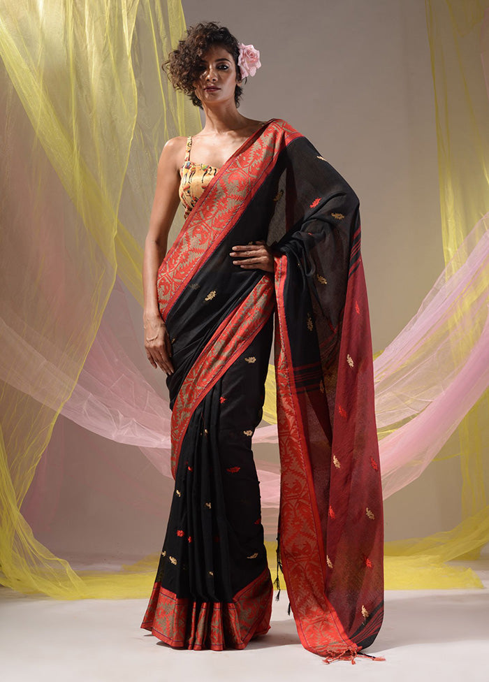 Black Pure Cotton Saree With Blouse Piece - Indian Silk House Agencies