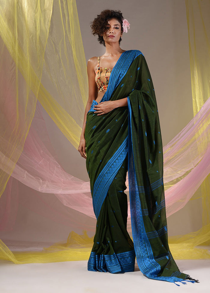 Green Pure Cotton Saree With Blouse Piece - Indian Silk House Agencies