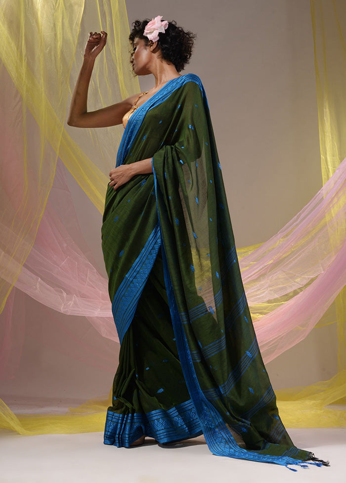 Green Pure Cotton Saree With Blouse Piece - Indian Silk House Agencies