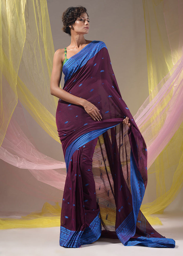 Purple Pure Cotton Saree With Blouse Piece - Indian Silk House Agencies