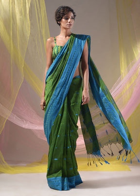 Green Pure Cotton Saree With Blouse Piece - Indian Silk House Agencies