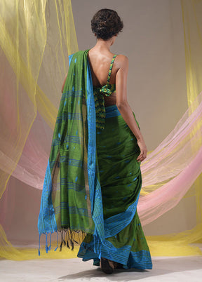 Green Pure Cotton Saree With Blouse Piece - Indian Silk House Agencies