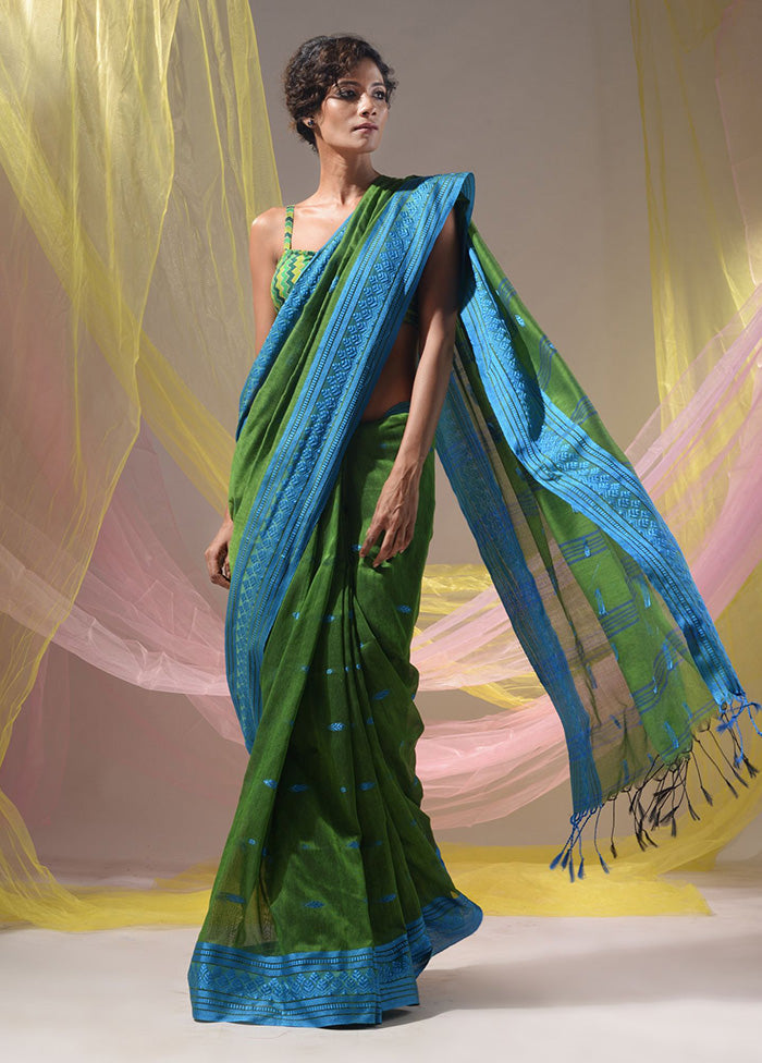 Green Pure Cotton Saree With Blouse Piece - Indian Silk House Agencies