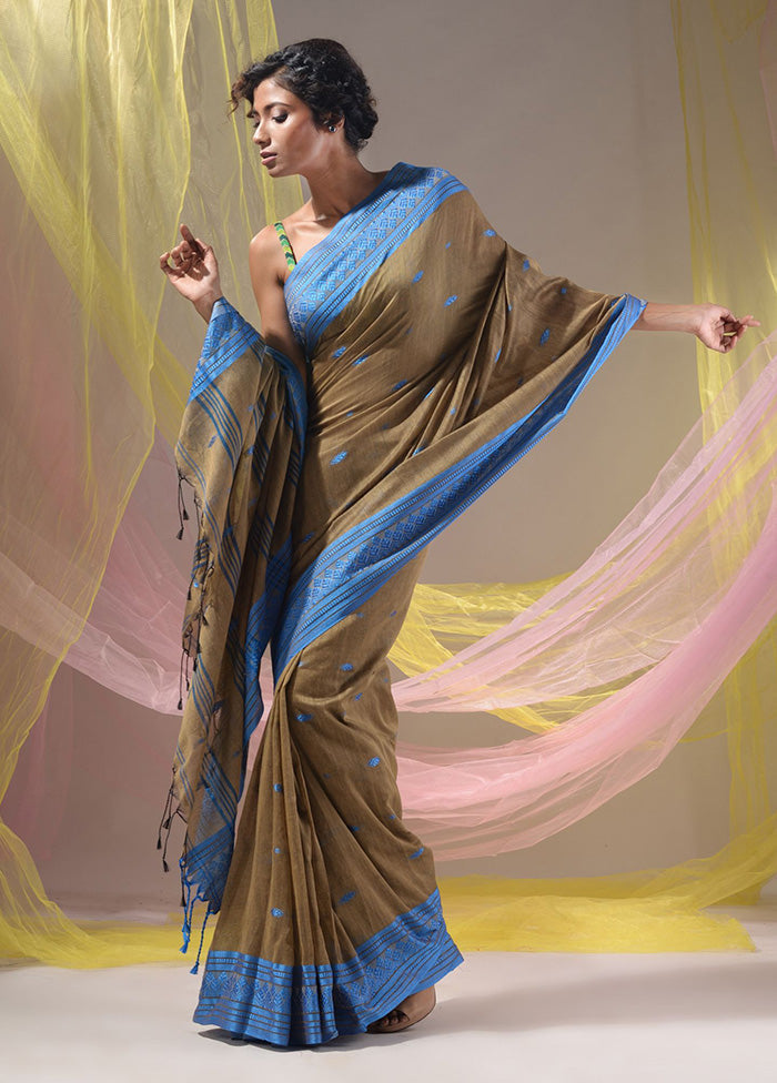 Beige Pure Cotton Saree With Blouse Piece - Indian Silk House Agencies