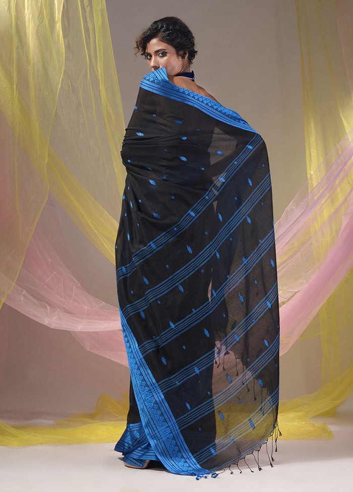 Black Pure Cotton Saree With Blouse Piece - Indian Silk House Agencies