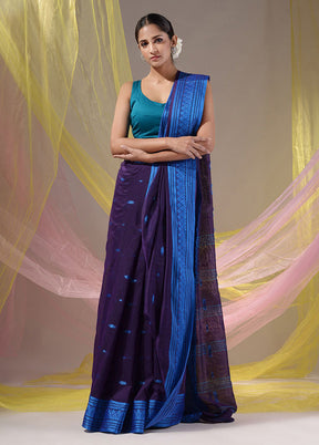 Purple Pure Cotton Saree With Blouse Piece - Indian Silk House Agencies