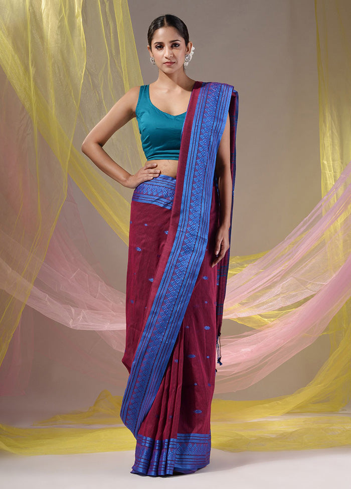 Magenta Pure Cotton Saree With Blouse Piece - Indian Silk House Agencies