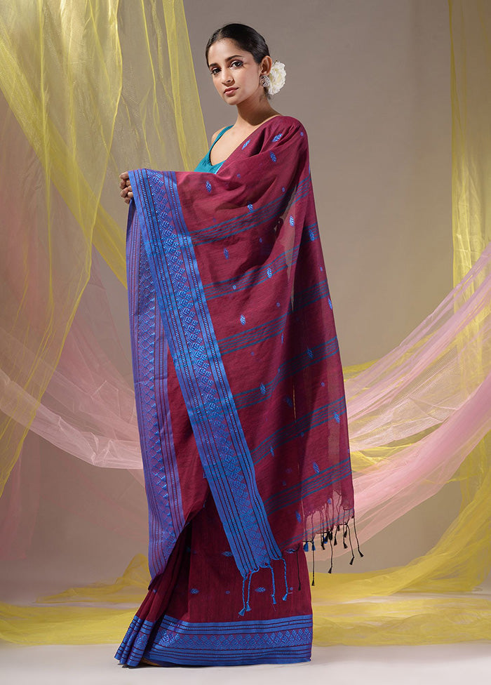 Magenta Pure Cotton Saree With Blouse Piece - Indian Silk House Agencies