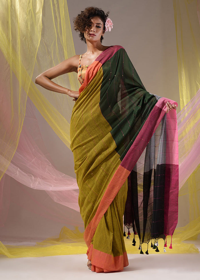 Mustard Pure Cotton Saree With Blouse Piece - Indian Silk House Agencies