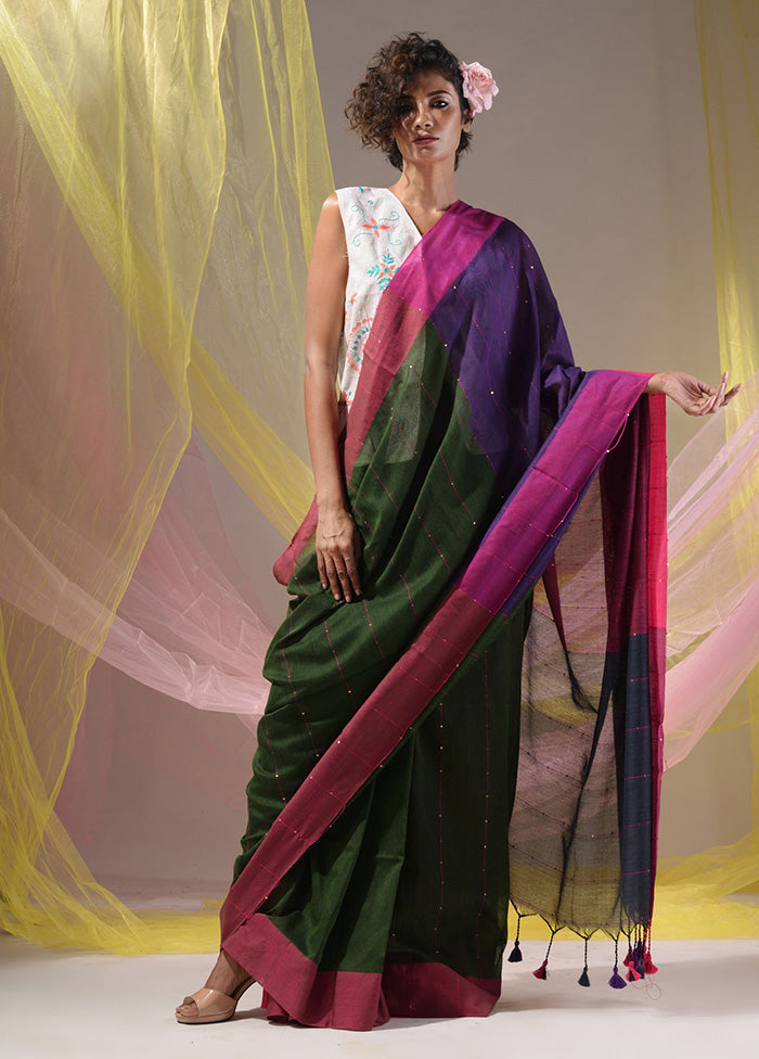 Green Pure Cotton Saree With Blouse Piece - Indian Silk House Agencies