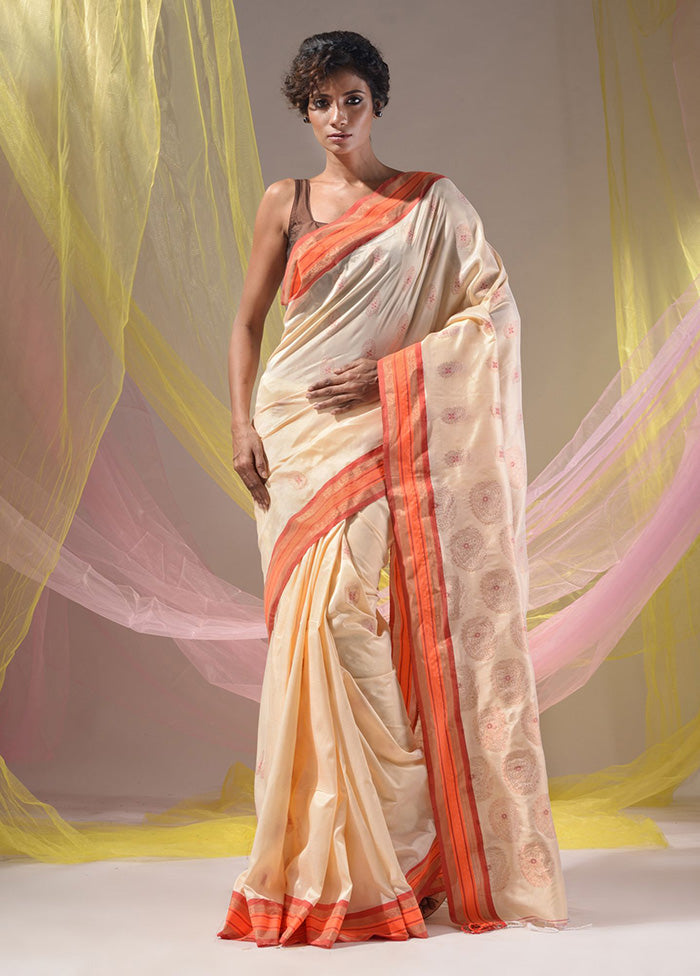 Cream Spun Silk Saree With Blouse Piece - Indian Silk House Agencies