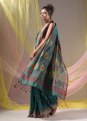 Teal Spun Silk Saree With Blouse Piece - Indian Silk House Agencies