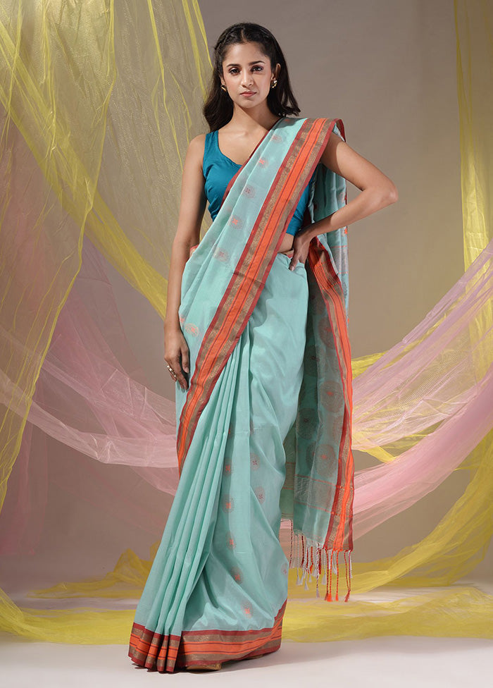 Sea Green Spun Silk Saree With Blouse Piece - Indian Silk House Agencies