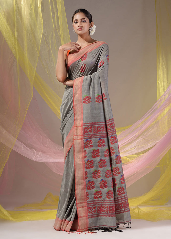 Grey Spun Silk Saree With Blouse Piece - Indian Silk House Agencies