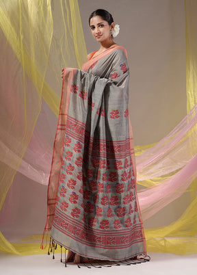 Grey Spun Silk Saree With Blouse Piece - Indian Silk House Agencies