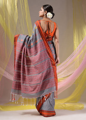 Grey Spun Silk Saree With Blouse Piece - Indian Silk House Agencies