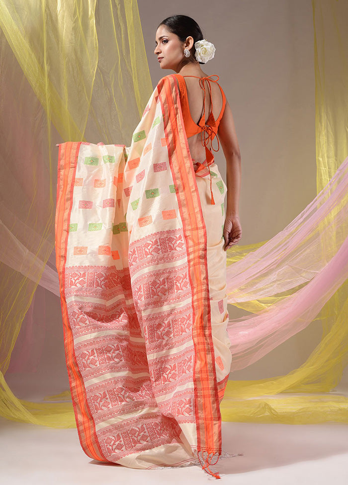 Cream Spun Silk Saree With Blouse Piece - Indian Silk House Agencies