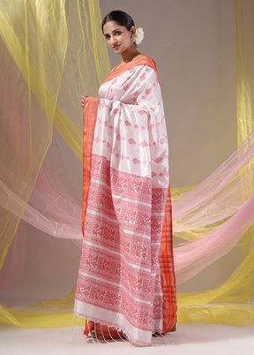 White Spun Silk Saree With Blouse Piece - Indian Silk House Agencies